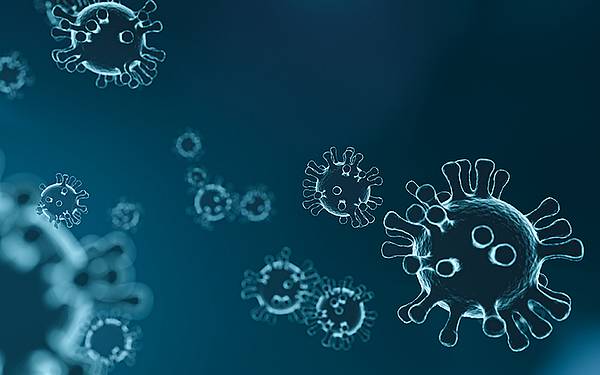 grafische Darstellung von Viren vor blauem Hintergrund