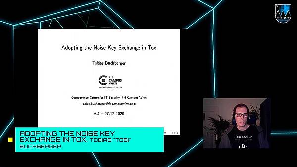 Tobias Buchberger bei seinem Vortrag Adopting the Noise Key Exchange in Tox