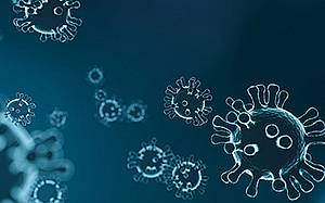 grafische Darstellung von Viren auf blauem Hintergrund