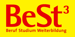 Logo: Best 3 Beruf Studium Weiterbildung als roter Text auf gelbem Hintergrund