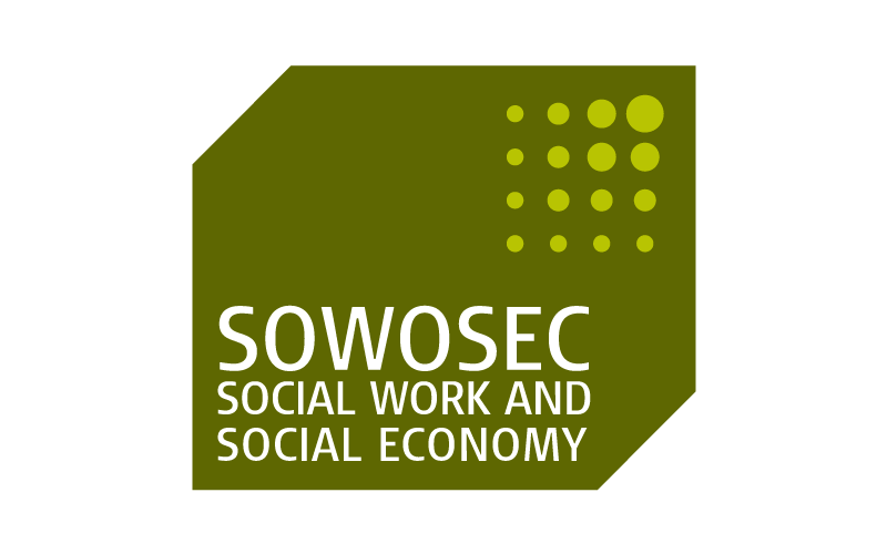 Grüner Hintergrund mit der Aufschrift SOWOSEC Social Work and Social Economy